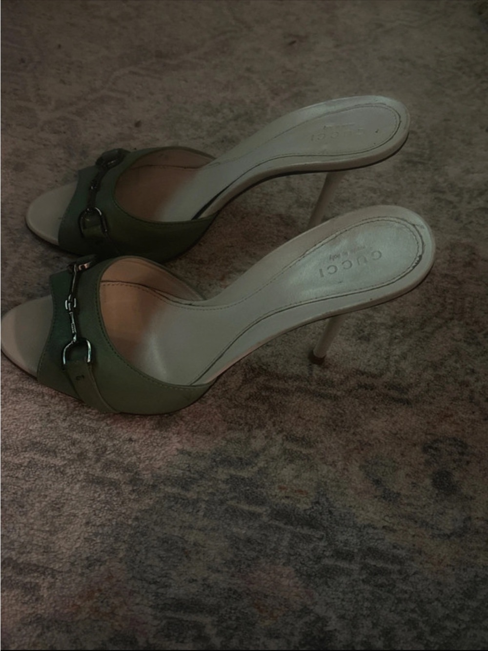 Gucci Olive Green Leather Horsebit Open-Toe Mules